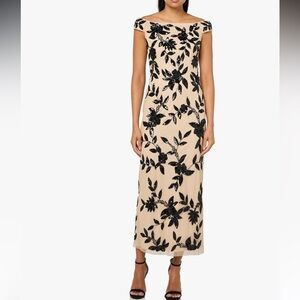 Adrianna Papell Women's Beaded Mesh Long Dress